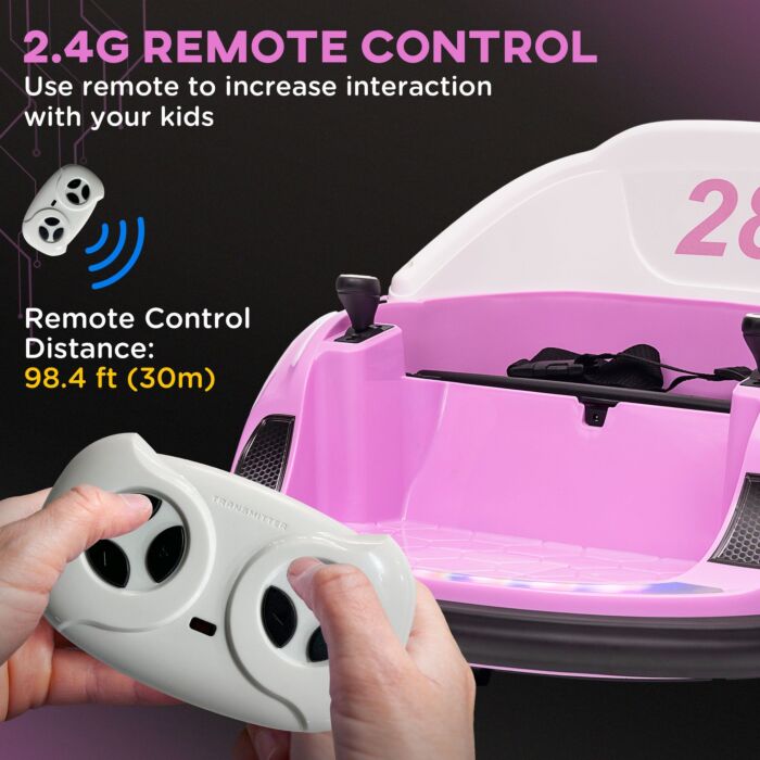 Aiyaplay 360° Rotation Kids Bumper Car, 12v Waltzer Car With Remote Control, Dual Joysticks, Music Lights - Pink