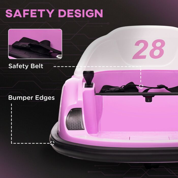 Aiyaplay 360° Rotation Kids Bumper Car, 12v Waltzer Car With Remote Control, Dual Joysticks, Music Lights - Pink