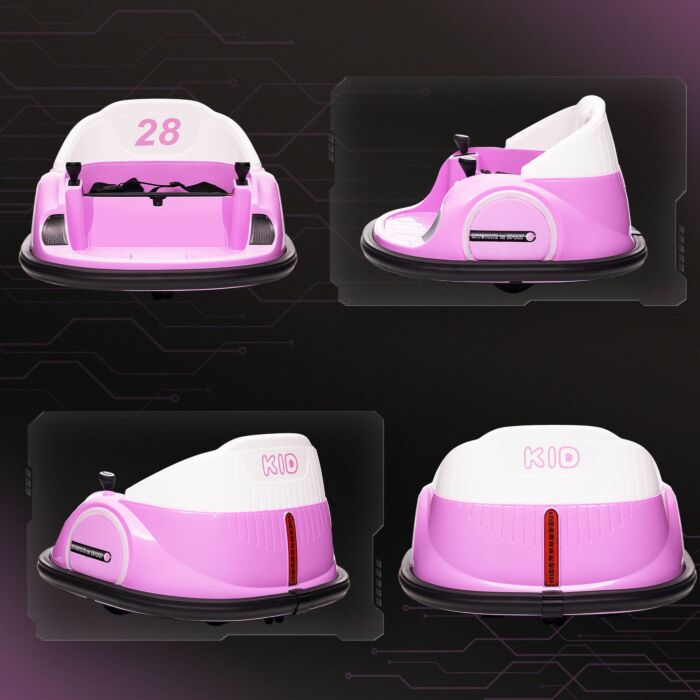 Aiyaplay 360° Rotation Kids Bumper Car, 12v Waltzer Car With Remote Control, Dual Joysticks, Music Lights - Pink