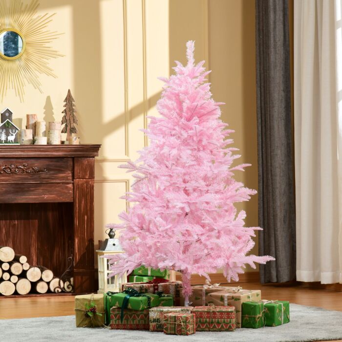 Homcom 5ft Pop-up Artificial Christmas Tree Holiday Xmas Holiday Tree Decoration With Automatic Open For Home Party, Pink