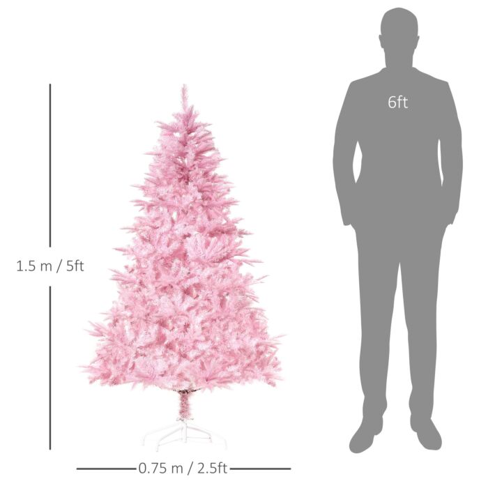 Homcom 5ft Pop-up Artificial Christmas Tree Holiday Xmas Holiday Tree Decoration With Automatic Open For Home Party, Pink