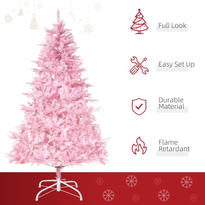 Homcom 5ft Pop-up Artificial Christmas Tree Holiday Xmas Holiday Tree Decoration With Automatic Open For Home Party, Pink