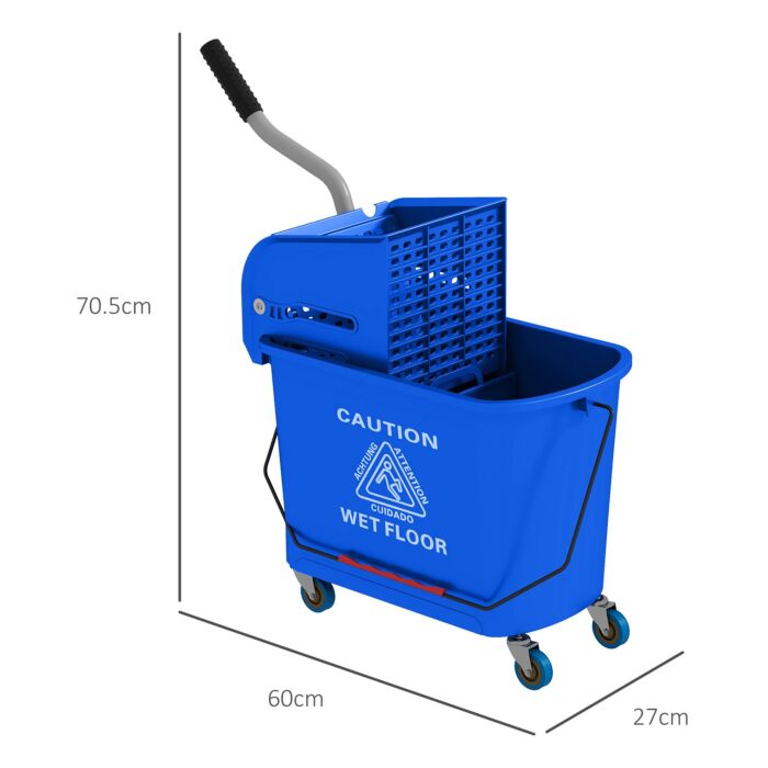 Homcom 20l Mop Bucket With Wringer And Handle, Mop Bucket On Wheels For Floor Cleaning, Separate Dirty And Clean Water, Blue