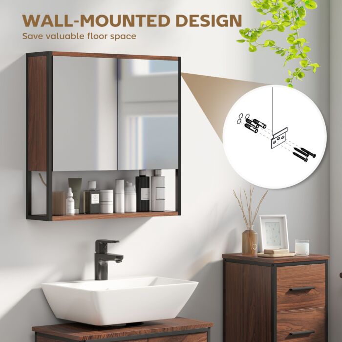 Homcom Bathroom Mirror Cabinet With Soft-close Doors And Adjustable Shelf - Natural Wood Finish