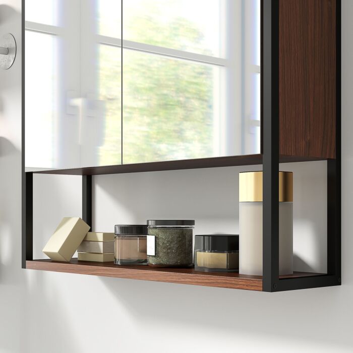 Homcom Bathroom Mirror Cabinet With Soft-close Doors And Adjustable Shelf - Natural Wood Finish