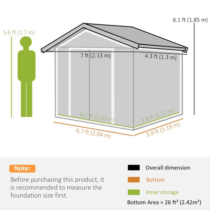Outsunny 7 X 4 Ft Lockable Garden Shed Large Patio Roofed Tool Metal Storage Building Foundation Sheds Box Outdoor Furniture, Yellow