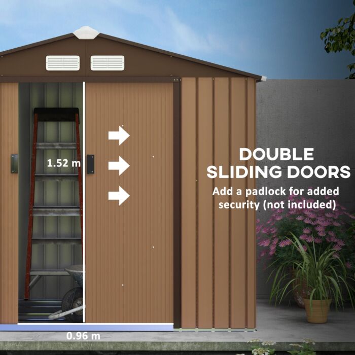 Outsunny 7 X 4 Ft Lockable Garden Shed Large Patio Roofed Tool Metal Storage Building Foundation Sheds Box Outdoor Furniture, Yellow