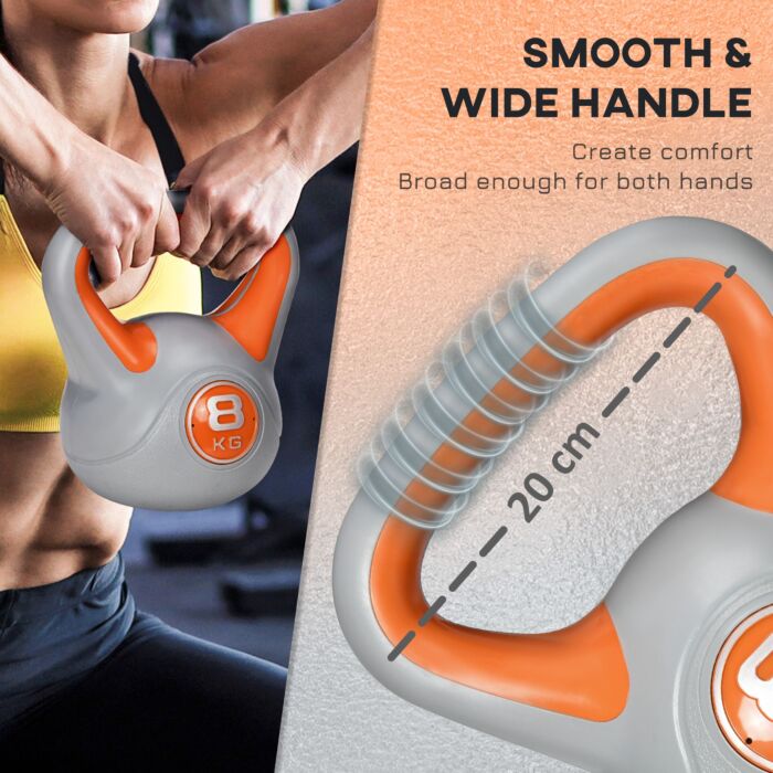Sportnow Kettlebell, 8kg Kettle Bells With Handle For Home Gym Weight Lifting And Strength Training, Orange And Grey
