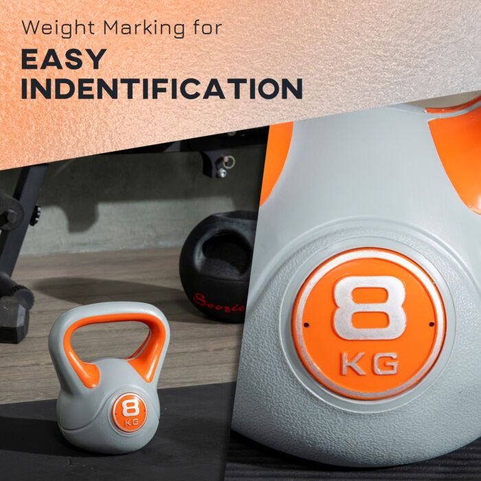 Sportnow Kettlebell, 8kg Kettle Bells With Handle For Home Gym Weight Lifting And Strength Training, Orange And Grey