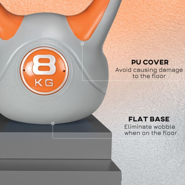Sportnow Kettlebell, 8kg Kettle Bells With Handle For Home Gym Weight Lifting And Strength Training, Orange And Grey