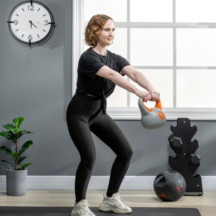 Sportnow Kettlebell, 8kg Kettle Bells With Handle For Home Gym Weight Lifting And Strength Training, Orange And Grey