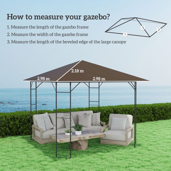 Outsunny 3 X 3(m) Gazebo Canopy Replacement Cover, Garden Gazebo Roof Replacement With Drain Holes, Water-resistant Plastic Coating, 370g/㎡, Upf30+, Top Cover Only, Brown