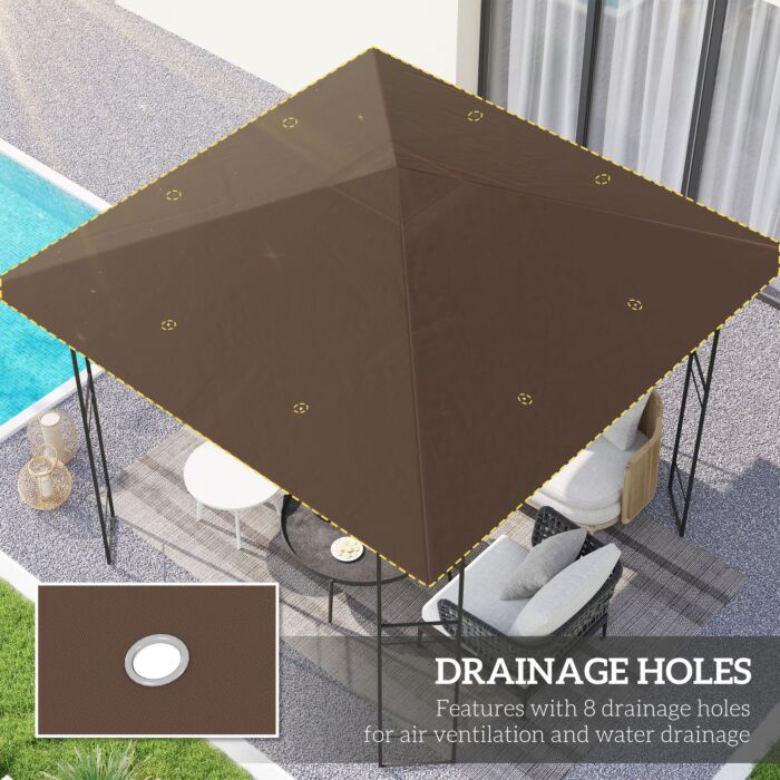 Outsunny 3 X 3(m) Gazebo Canopy Replacement Cover, Garden Gazebo Roof Replacement With Drain Holes, Water-resistant Plastic Coating, 370g/㎡, Upf30+, Top Cover Only, Brown