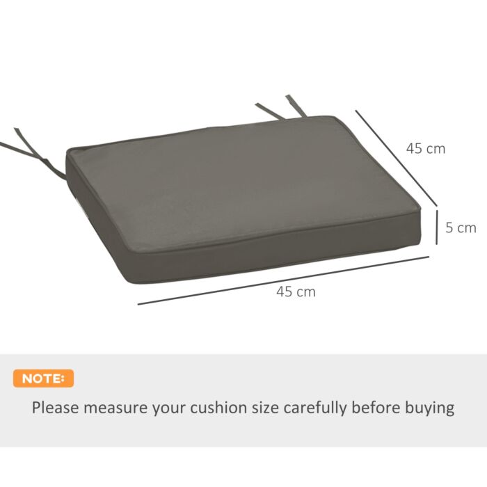 Outsunny Set Of 2 Garden Chair Cushions With Ties, 45 X 45 Cm Replacement Cushions For Outdoor Furniture, Dark Grey