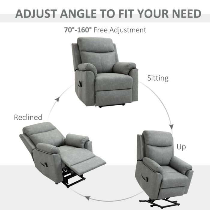 Homcom Power Lift Chair Electric Riser Recliner, Faux Leather Sofa Lounge Armchair With Remote Control And Side Pocket, Grey