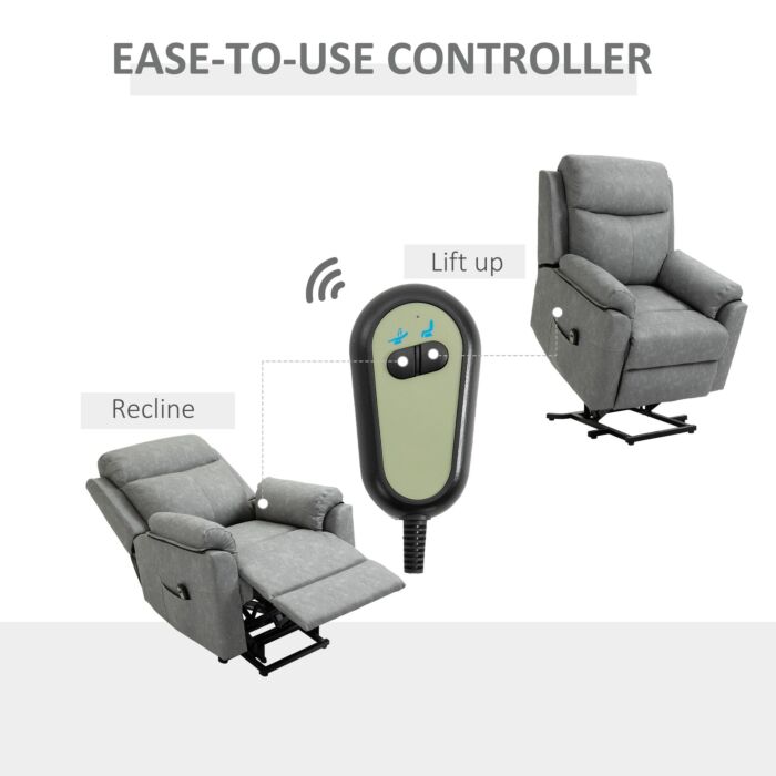 Homcom Power Lift Chair Electric Riser Recliner, Faux Leather Sofa Lounge Armchair With Remote Control And Side Pocket, Grey