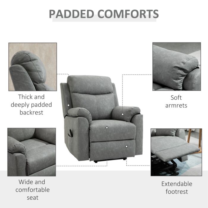 Homcom Power Lift Chair Electric Riser Recliner, Faux Leather Sofa Lounge Armchair With Remote Control And Side Pocket, Grey