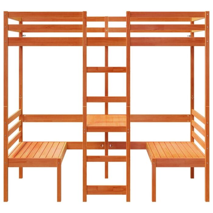 Vidaxl Loft Bed Frame With Desk And Chairs Wax Brown 80x200cm Solid Wood Pine