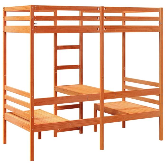 Vidaxl Loft Bed Frame With Desk And Chairs Wax Brown 80x200cm Solid Wood Pine