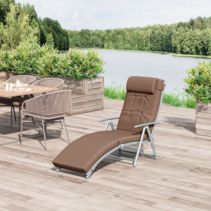 Outsunny Outdoor Patio Sun Lounger Garden Texteline Foldable Reclining Chair Pillow Adjustable Recliner With Cushion - Brown