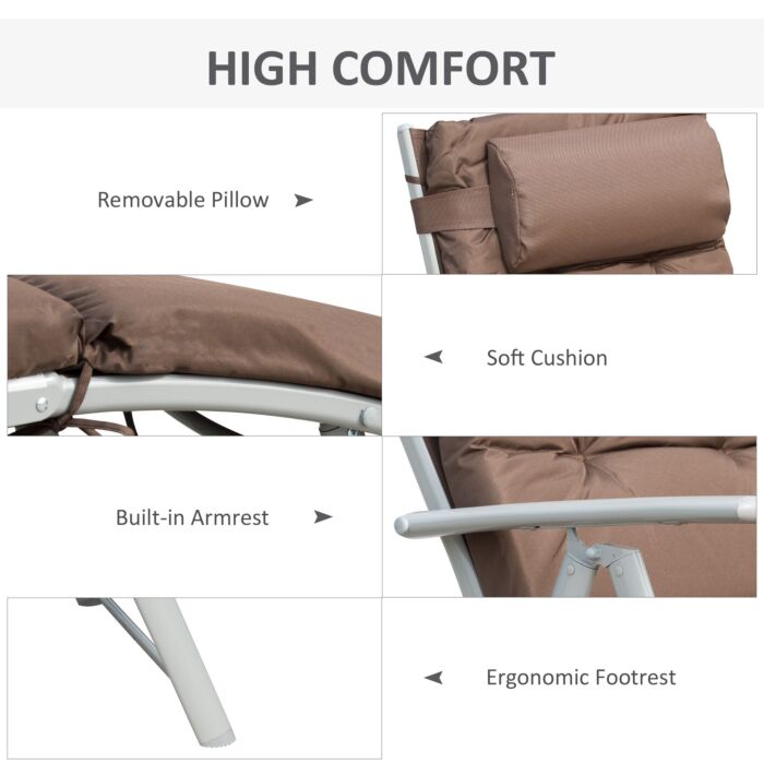 Outsunny Outdoor Patio Sun Lounger Garden Texteline Foldable Reclining Chair Pillow Adjustable Recliner With Cushion - Brown