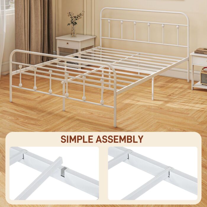 Homcom 4ft Double Platform Bed Frame With Underbed Storage Tall Headboard Steel Slat No Box Spring Needed Easy Assembly White