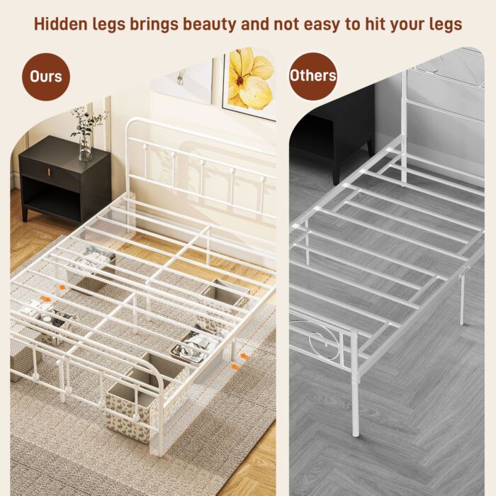 Homcom 4ft Double Platform Bed Frame With Underbed Storage Tall Headboard Steel Slat No Box Spring Needed Easy Assembly White