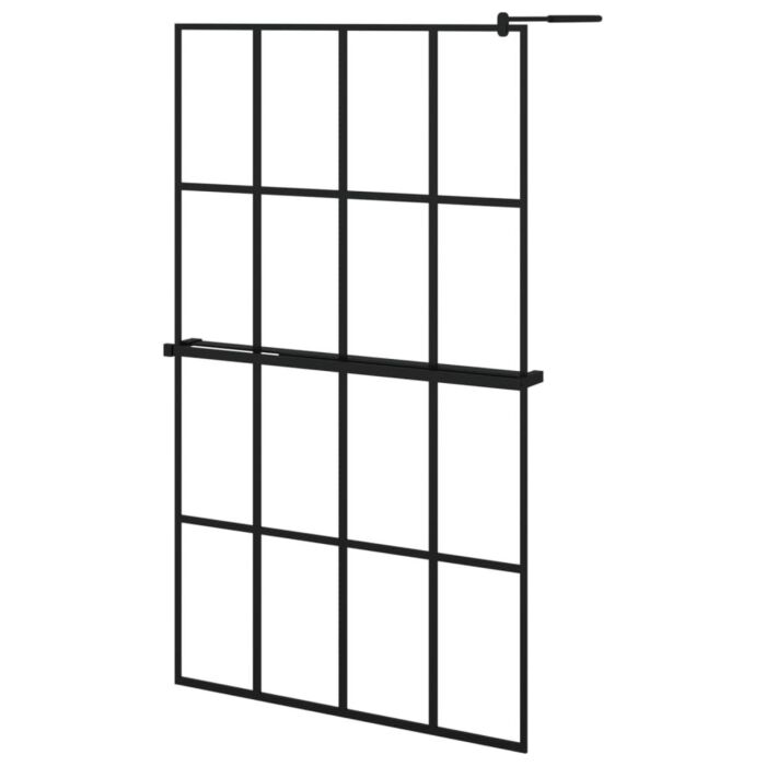 Vidaxl Walk-in Shower Wall With Shelf Black 118x190 Cm Esg Glass&aluminium