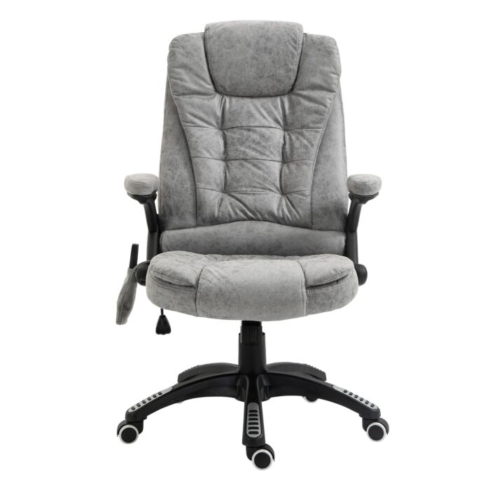 Vinsetto Massage Recliner Chair Heated Office Chair With Six Massage Points Microfiber Cloth 360° Swivel Wheels Grey