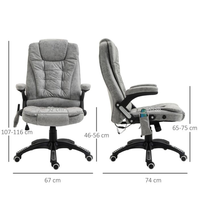 Vinsetto Massage Recliner Chair Heated Office Chair With Six Massage Points Microfiber Cloth 360° Swivel Wheels Grey