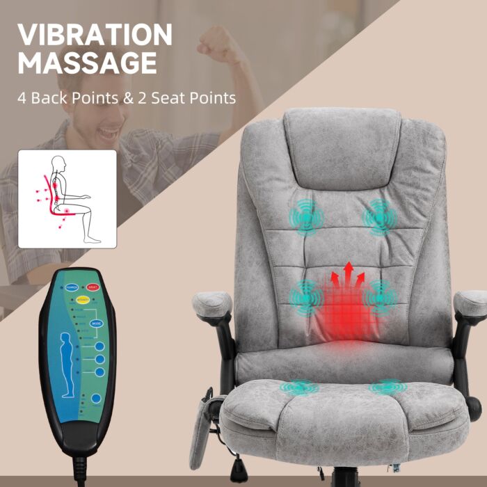 Vinsetto Massage Recliner Chair Heated Office Chair With Six Massage Points Microfiber Cloth 360° Swivel Wheels Grey