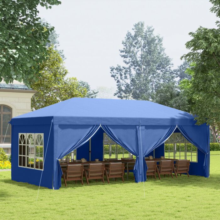 Outsunny 3 X 6m Garden Heavy Duty Water Resistant Pop Up Gazebo Marquee Party Tent Wedding Canopy Awning-blue