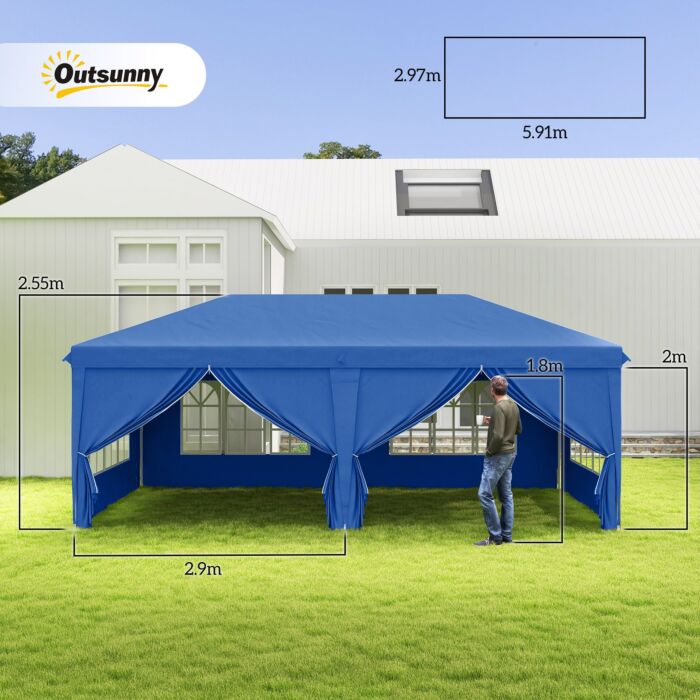 Outsunny 3 X 6m Garden Heavy Duty Water Resistant Pop Up Gazebo Marquee Party Tent Wedding Canopy Awning-blue