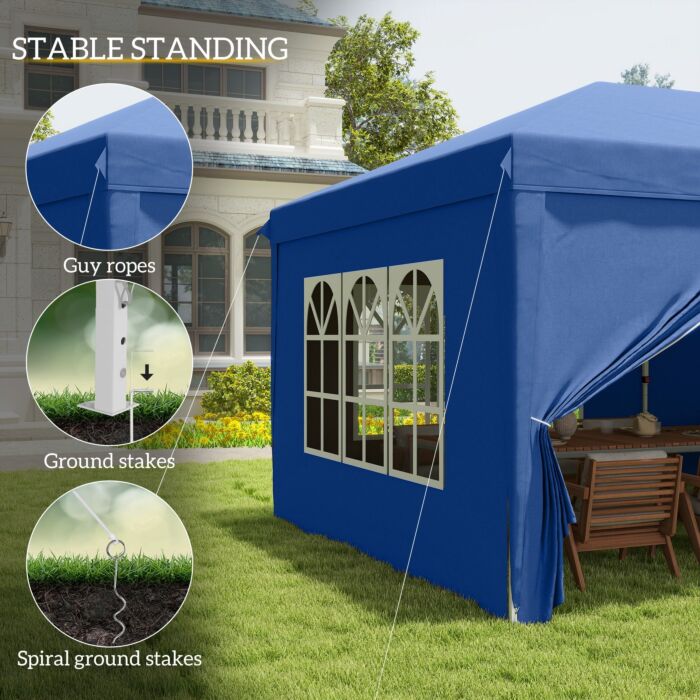 Outsunny 3 X 6m Garden Heavy Duty Water Resistant Pop Up Gazebo Marquee Party Tent Wedding Canopy Awning-blue
