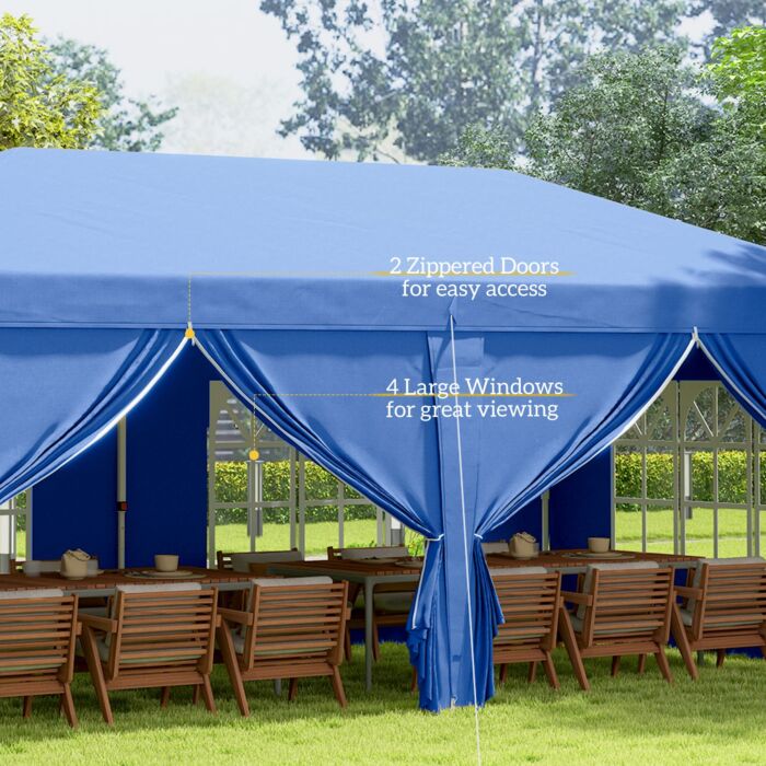 Outsunny 3 X 6m Garden Heavy Duty Water Resistant Pop Up Gazebo Marquee Party Tent Wedding Canopy Awning-blue