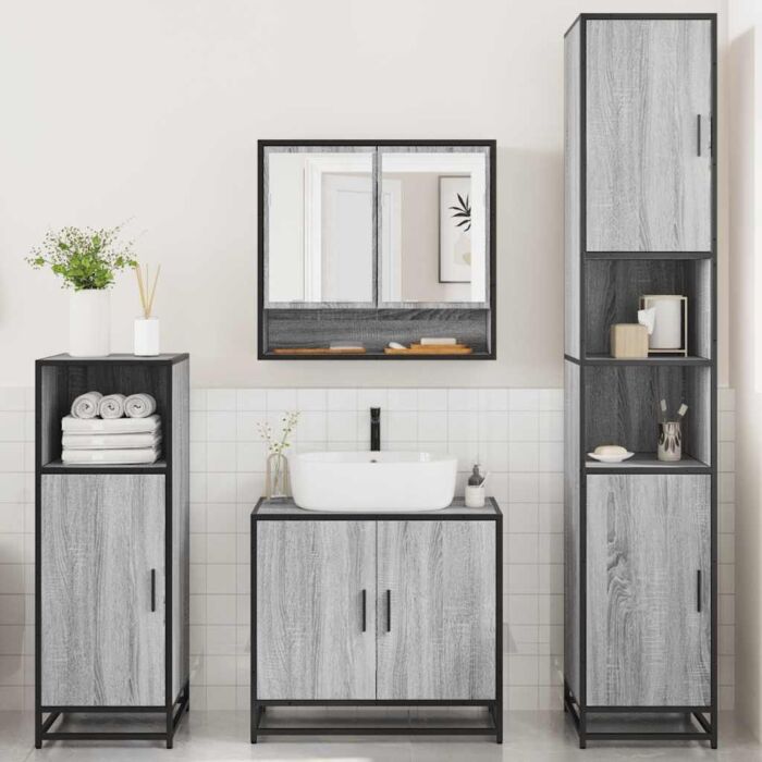 Vidaxl 4 Piece Bathroom Furniture Set Grey Sonoma Engineered Wood