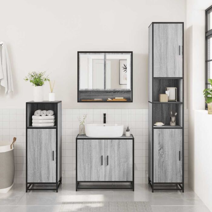 Vidaxl 4 Piece Bathroom Furniture Set Grey Sonoma Engineered Wood