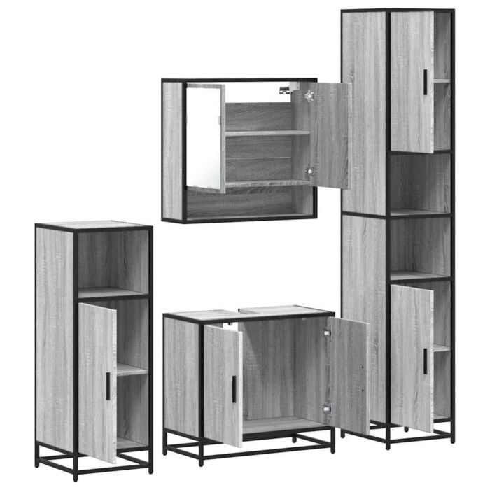 Vidaxl 4 Piece Bathroom Furniture Set Grey Sonoma Engineered Wood