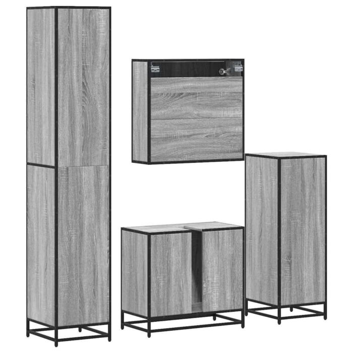 Vidaxl 4 Piece Bathroom Furniture Set Grey Sonoma Engineered Wood