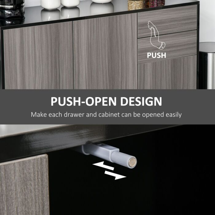 Homcom High Gloss Sideboard, Side Cabinet, Push-open Design With 2 Drawer, Light Grey And Black
