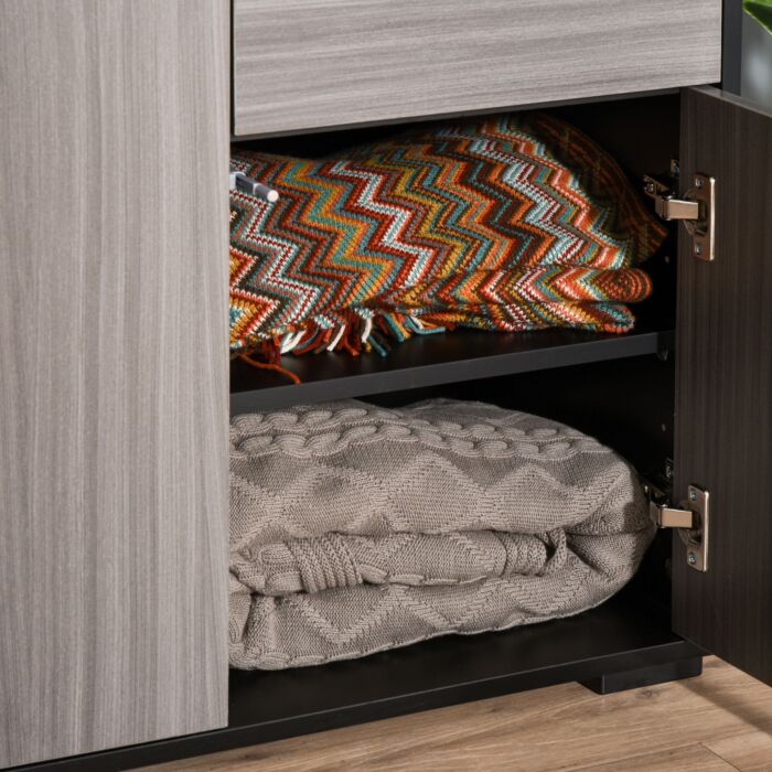 Homcom High Gloss Sideboard, Side Cabinet, Push-open Design With 2 Drawer, Light Grey And Black