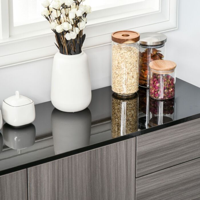 Homcom High Gloss Sideboard, Side Cabinet, Push-open Design With 2 Drawer, Light Grey And Black