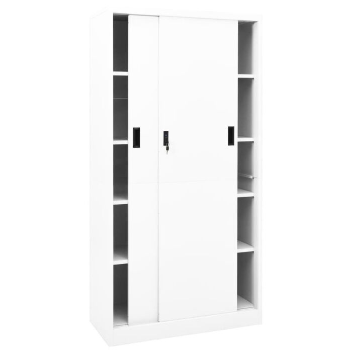 Vidaxl Office Cabinet With Sliding Door White 90x40x180 Cm Steel