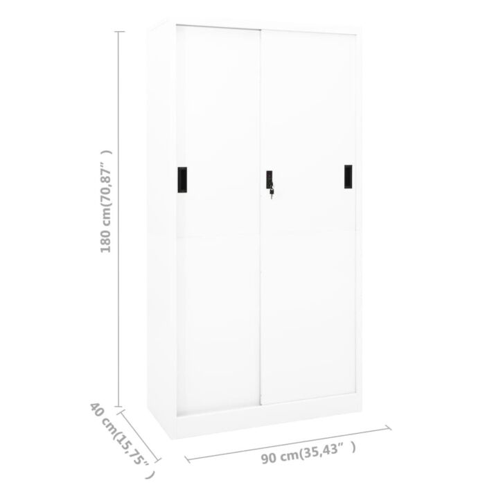 Vidaxl Office Cabinet With Sliding Door White 90x40x180 Cm Steel