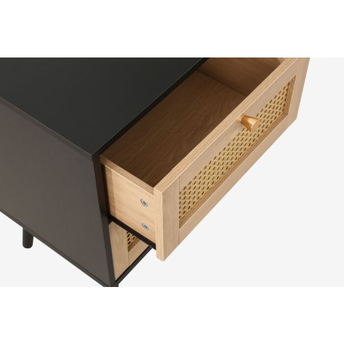 Croxley 2 Drawer Rattan Bedside Black