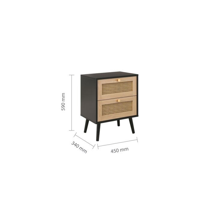Croxley 2 Drawer Rattan Bedside Black