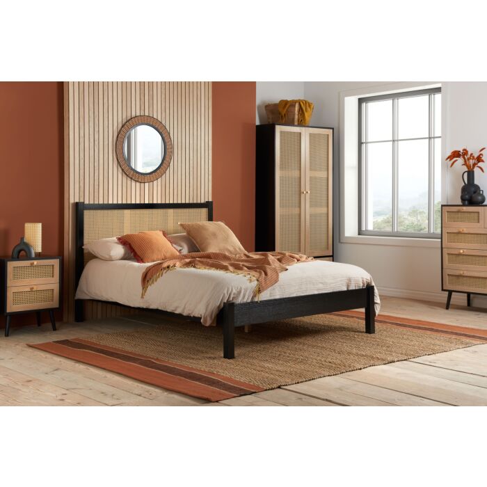 Croxley 2 Drawer Rattan Bedside Black