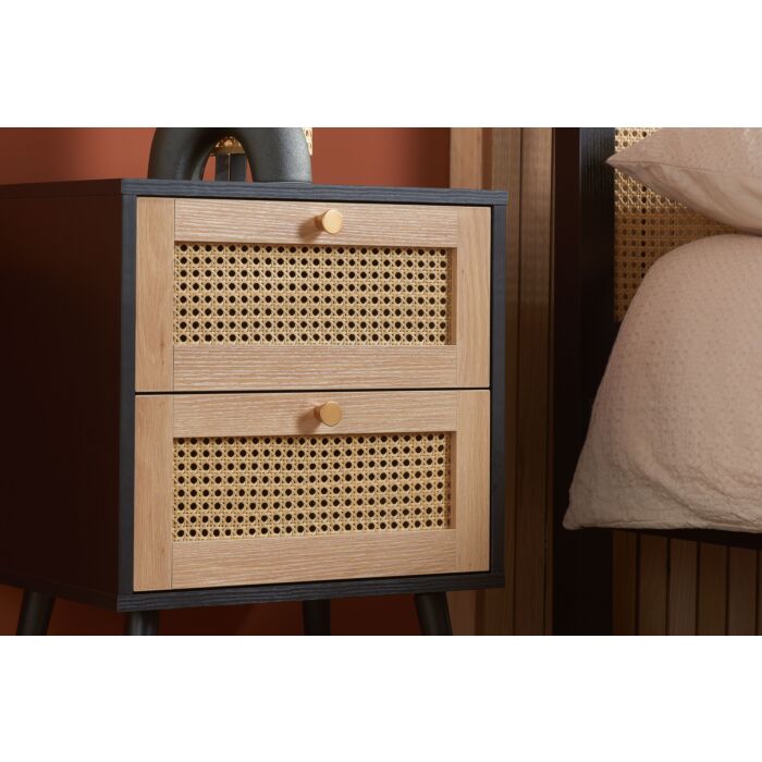 Croxley 2 Drawer Rattan Bedside Black