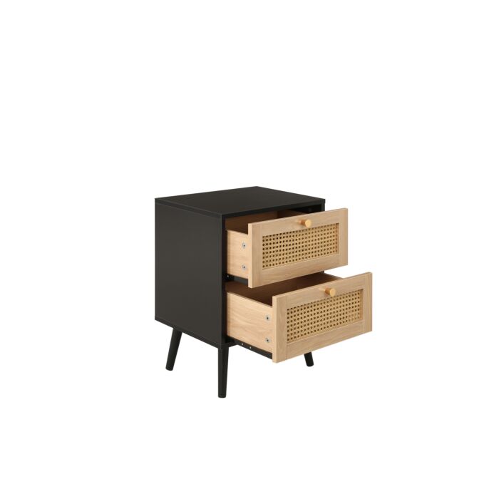 Croxley 2 Drawer Rattan Bedside Black
