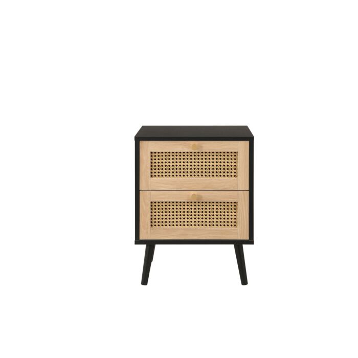 Croxley 2 Drawer Rattan Bedside Black